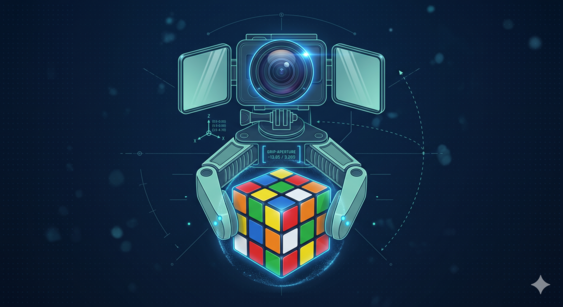 UMI handheld gripper holding a Rubik's cube
